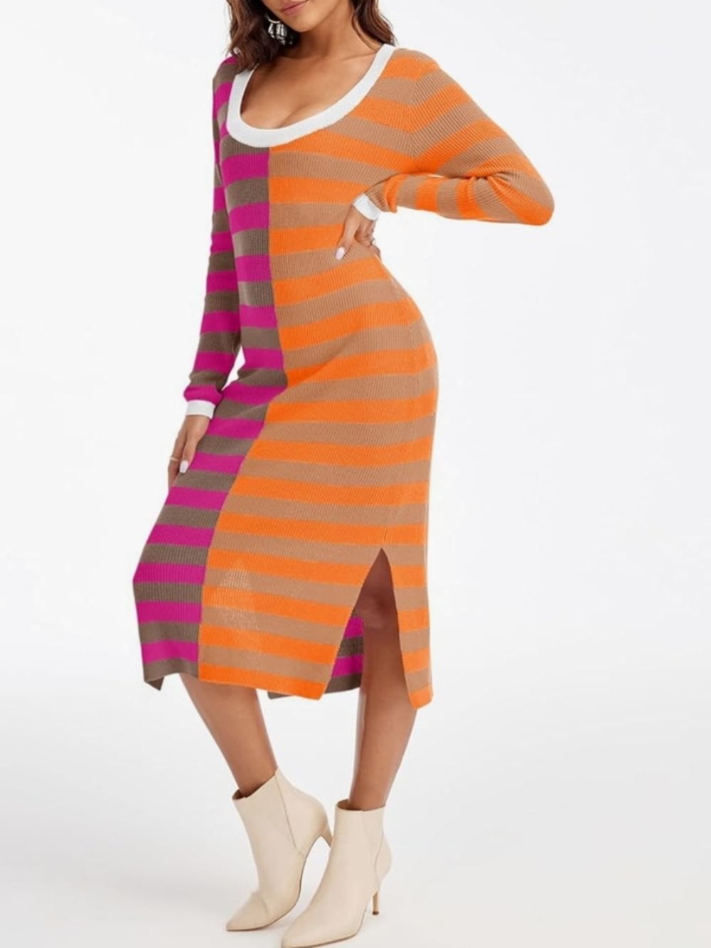 Wenrine Striped Maxi Sweater Dress in Pink & Orange - Picture 4 of 9